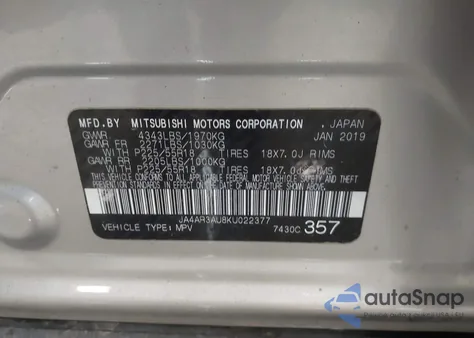 2019 Mitsubishi Outlander Sport 2.0 Le z USA, uszkodzony, nr VIN JA4AR3AU8KU022377